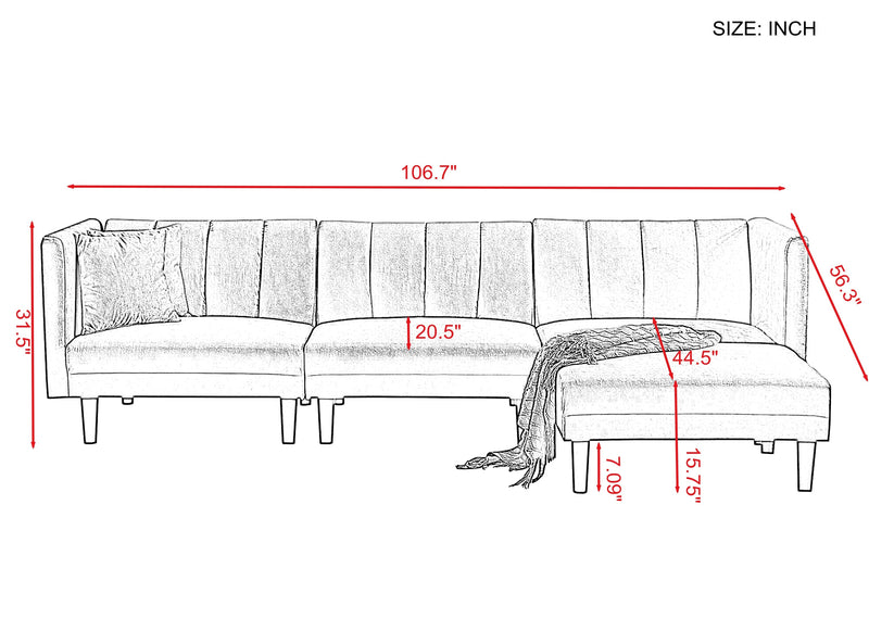 REVERSIBLE SECTIONAL SOFA SLEEPER WITH 2 PILLOWS DARK GREEN VELVET(W223S00426)