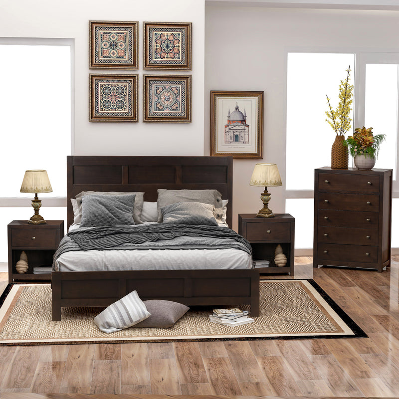 Classic Rich Brown 4 Pieces Queen Bedroom Set (Queen Bed + Nightstand*2+ Chest)