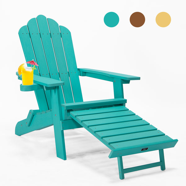 TALE Folding Adirondack Chair with Pullout Ottoman with Cup Holder, Oversized, Poly Lumber,  for Patio Deck Garden, Backyard Furniture, Easy to Install,GREEN. Banned from selling on Amazon