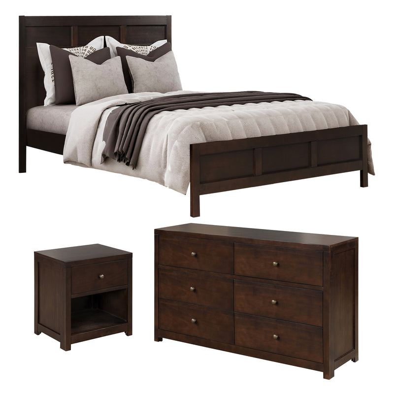 Classic Rich Brown 3 Pieces Queen Bedroom Set (Queen Bed + Nightstand+ Dresser)