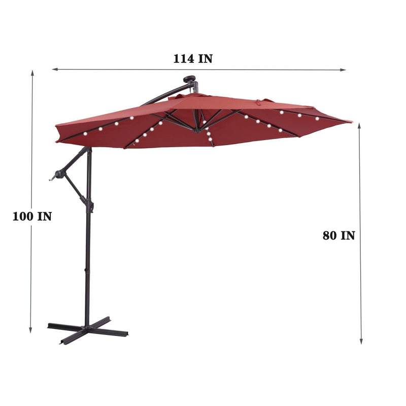 10 FT Solar LED Patio Outdoor Umbrella Hanging Cantilever Umbrella Offset Umbrella Easy Open Adustment with 32 LED Lights Atlantic Fine Furniture Inc