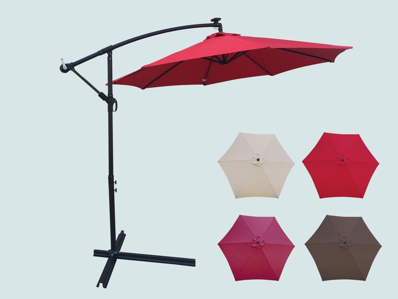 10 ft Outdoor Patio Umbrella Solar Powered LED Lighted 8 Ribs Umbrella with Crank and Cross Base for Garden  Outside Deck Swimming Pool Atlantic Fine Furniture Inc