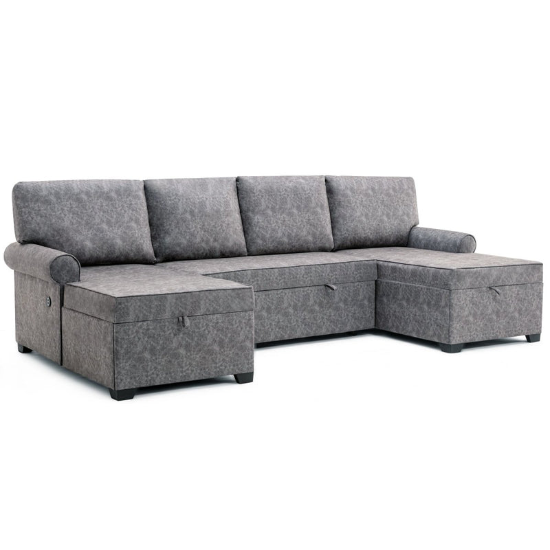 108.75" Sectional U-Shaped Sofa with 2 USB Chargers,2-seat Sofa Bed With Double Storage Chaise longue,Sleeper Independent Used as Coffee Table,Seating Capacity 6 - Atlantic Fine Furniture Inc