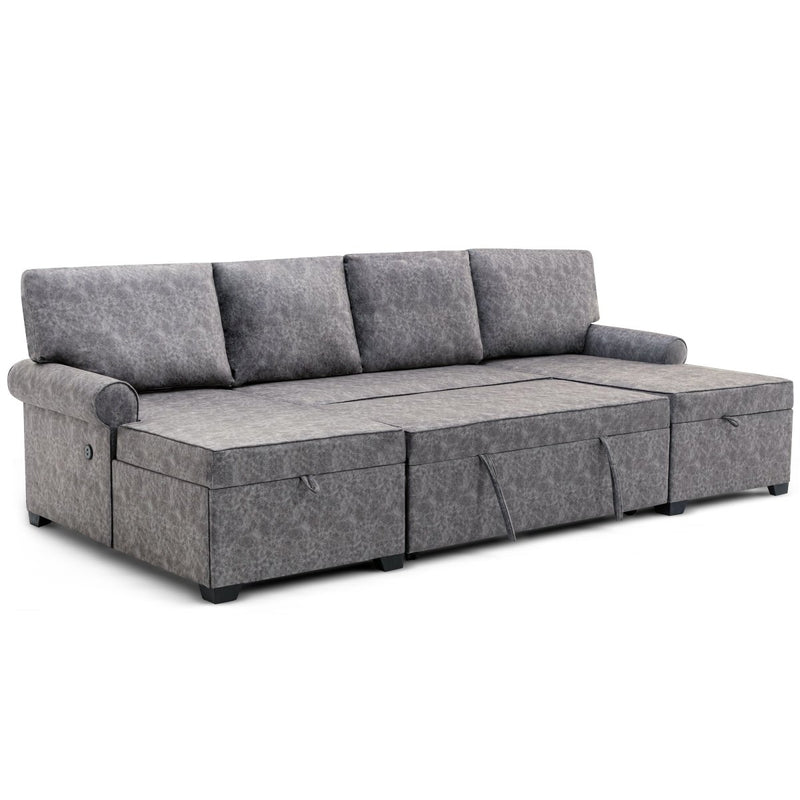 108.75" Sectional U-Shaped Sofa with 2 USB Chargers,2-seat Sofa Bed With Double Storage Chaise longue,Sleeper Independent Used as Coffee Table,Seating Capacity 6 - Atlantic Fine Furniture Inc