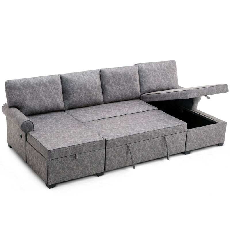 108.75" Sectional U-Shaped Sofa with 2 USB Chargers,2-seat Sofa Bed With Double Storage Chaise longue,Sleeper Independent Used as Coffee Table,Seating Capacity 6 - Atlantic Fine Furniture Inc