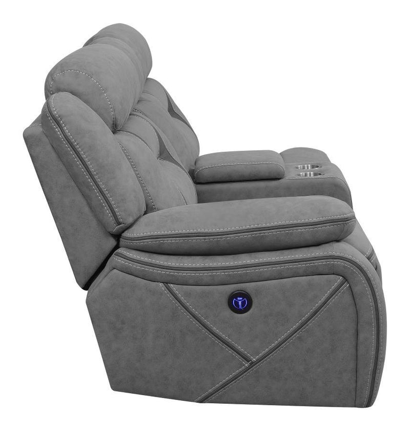 Higgins - Upholstered LAF Power Loveseat - Gray