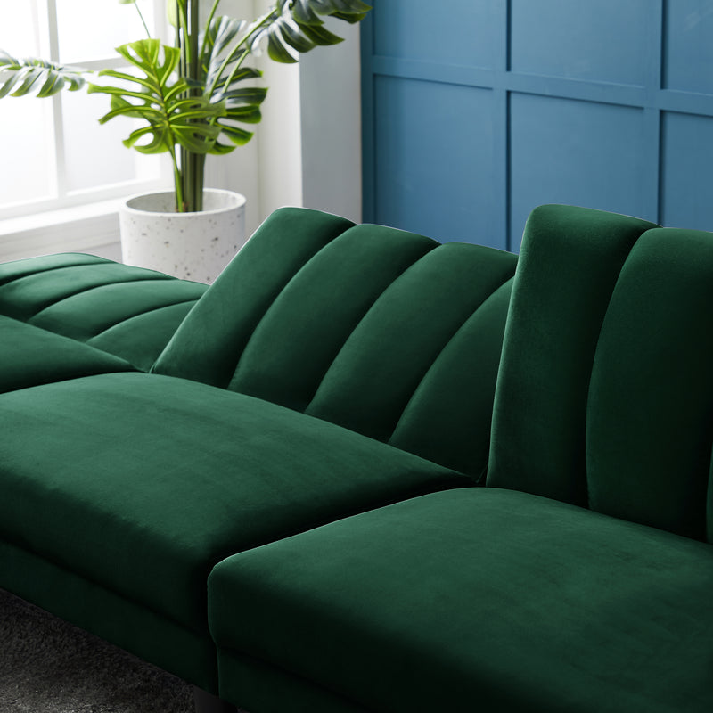 REVERSIBLE SECTIONAL SOFA SLEEPER WITH 2 PILLOWS DARK GREEN VELVET(W223S00426)