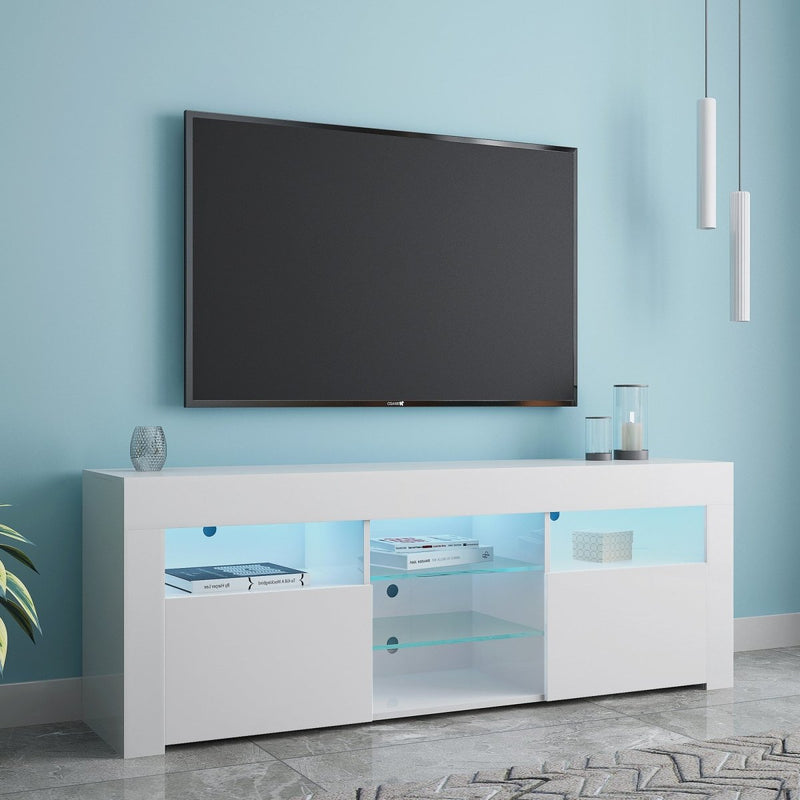 145 Modern 57" TV Stand Matte Body High Gloss Fronts with 16 Color LEDs - Atlantic Fine Furniture Inc