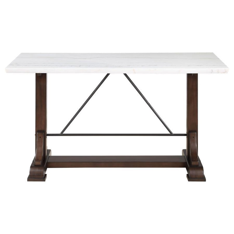 Aldrich - Counter Height Trestle Base Dining Table With Genuine White Marble Top - Dark Brown