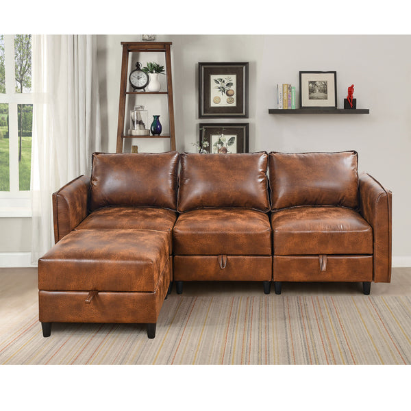 Welike Modular combination sofa L-shaped convertible sofa with reversible upholstered storage seat with sleeper sofa brown tech cloth