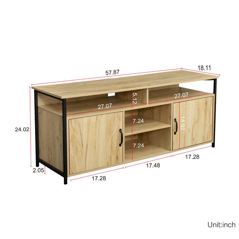 TV Stand ,Modern Wood Universal Media Console with Metal Legs, Home Living Room Furniture Entertainment Center,oak