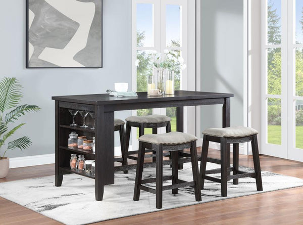 Elliston - 5 Piece Rectangular Counter Height Dining Set - Dark Grey And Beige