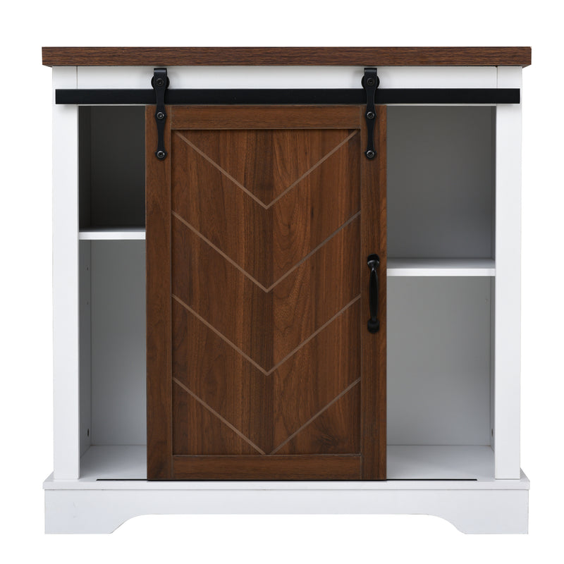 Bathroom Storage Cabinet, Freestanding Accent Cabinet, Sliding Barn Door, Thick Top, Adjustable Shelf, White and Brown