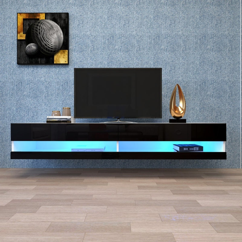 180 Wall Mounted Floating 80" TV Stand with 20 Color LEDs - Atlantic Fine Furniture Inc