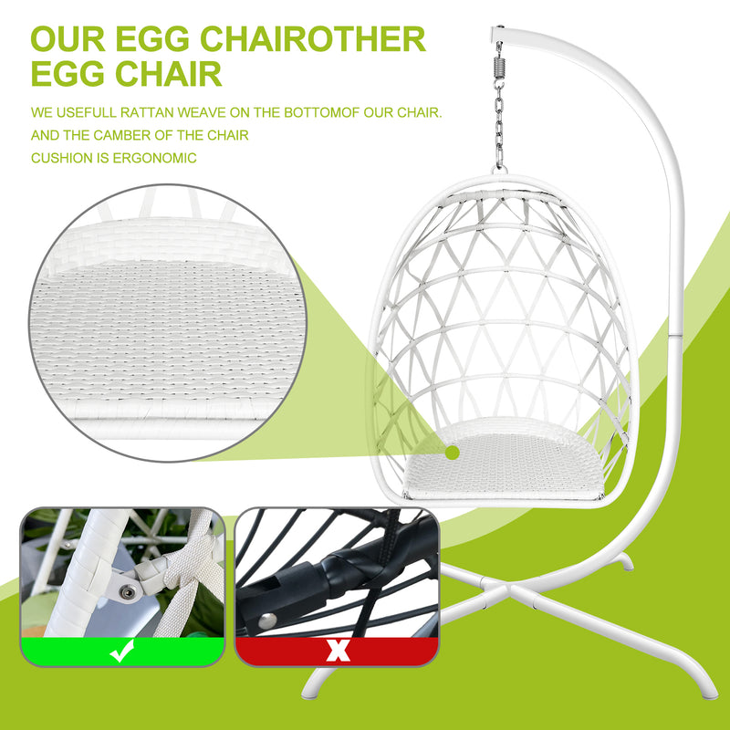 Swing Egg Chair with Stand Indoor Outdoor Wicker Rattan Patio Basket Hanging Chair with C Type bracket , with cushion and pillow,Patio Wicker folding Hanging Chair