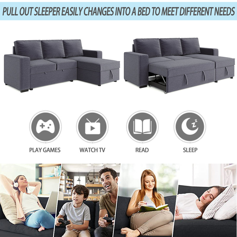 [VIDEO] 91" Reversible Pull out Sleeper Sectional Storage Sofa Bed,Corner sofa-bed with Storage Chaise Left/Right Handed Chaise