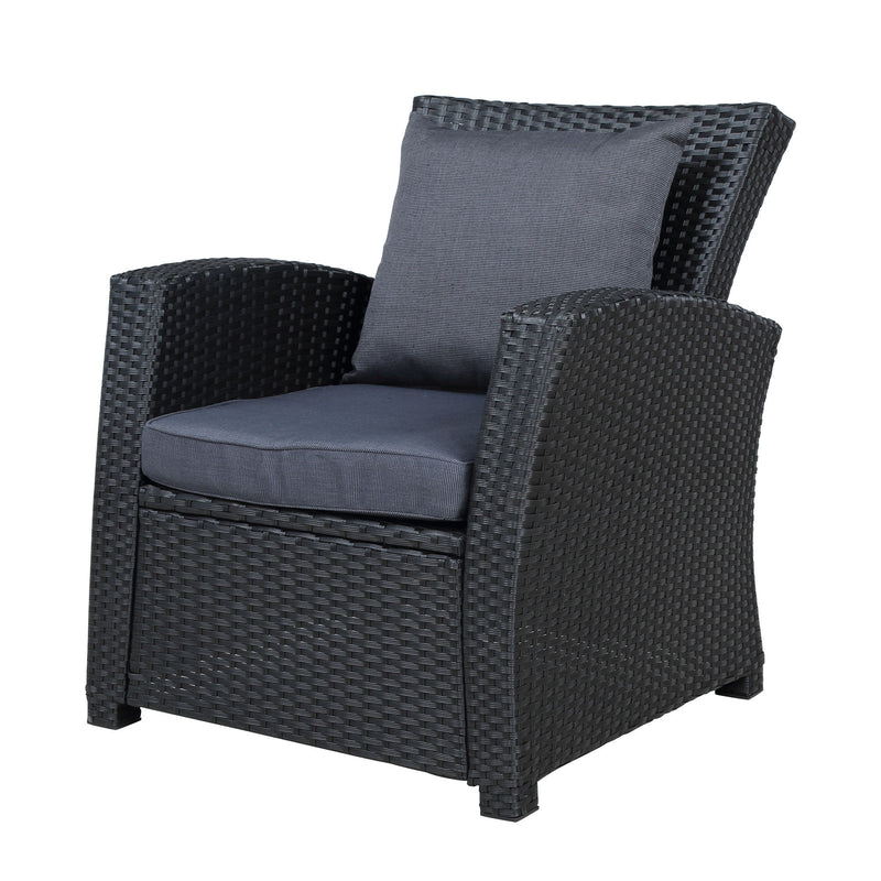 U_Style 4 Piece Outdoor Patio Furniture Set Conversation Set Black Wicker Furniture Sofa Set With Dark Gray Cushions