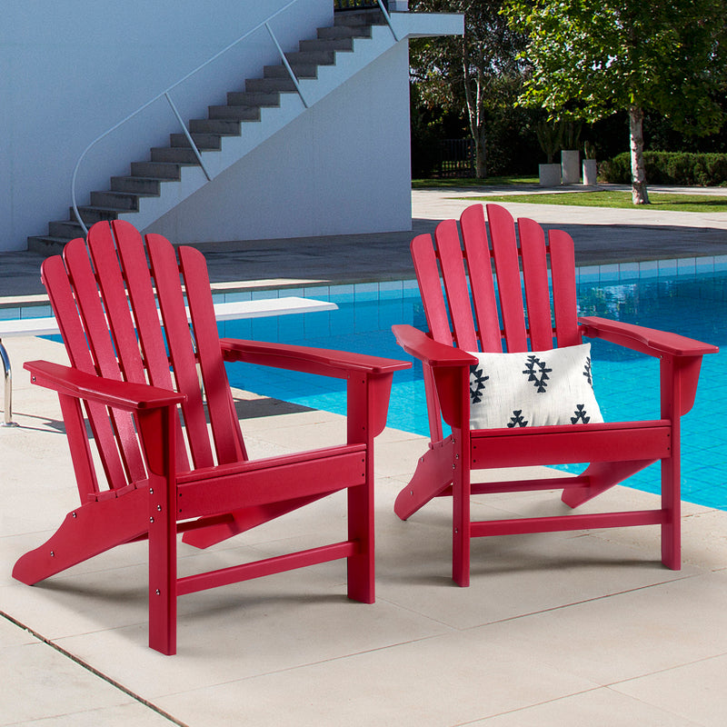 Classic Outdoor Adirondack Chair Set of 2 for Garden Porch Patio Deck Backyard, Weather Resistant Accent Furniture, Red