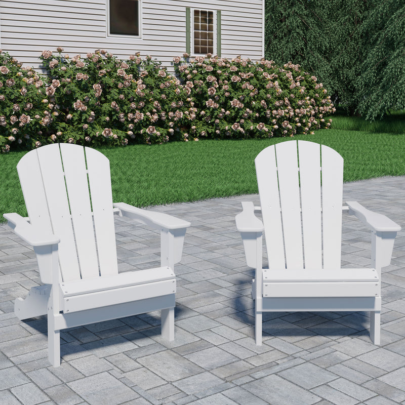 HDPE Adirondack Chair, Fire Pit Chairs, Sand Chair, Patio Outdoor Chairs,DPE Plastic Resin Deck Chair, lawn chairs, Adult Size ,Weather Resistant for Patio/ Backyard/Garden, White, Set of 2