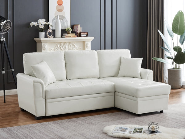 2049 White PU leather upholstered sleeper sofa combination - Atlantic Fine Furniture Inc