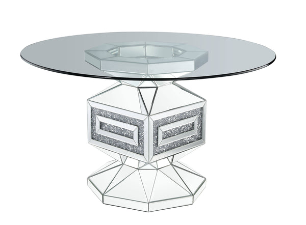 Noralie - Dining Table - Clear Glass, Mirrored & Faux Diamonds - 30"