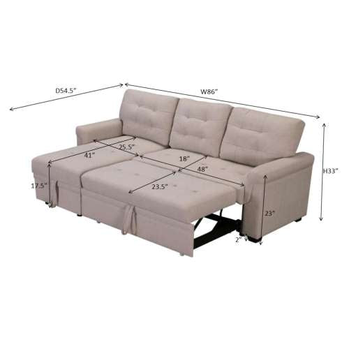 Beige Upholstered Sleeper Modular Sofa