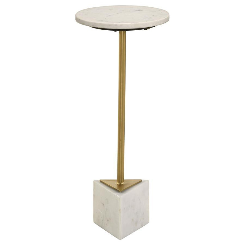 Fulcher - Round Marble Top Accent Side Table - White And Gold