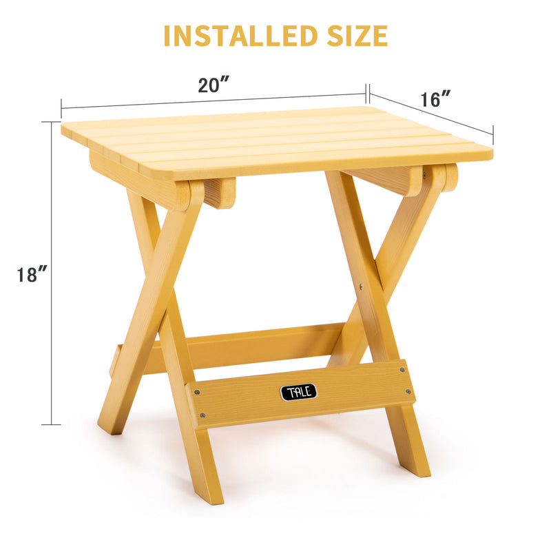 TALE Adirondack Portable Folding Side Table Square All-Weather and Fade-Resistant Plastic Wood Table Perfect for Outdoor Garden, Beach, Camping, Picnics Yellow