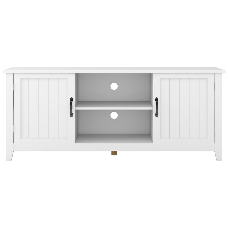 U-Can TV Stand for TV up to 60in with 2  Doors Adjustable Panels Open Style Cabinet, Sideboard for Living room, White