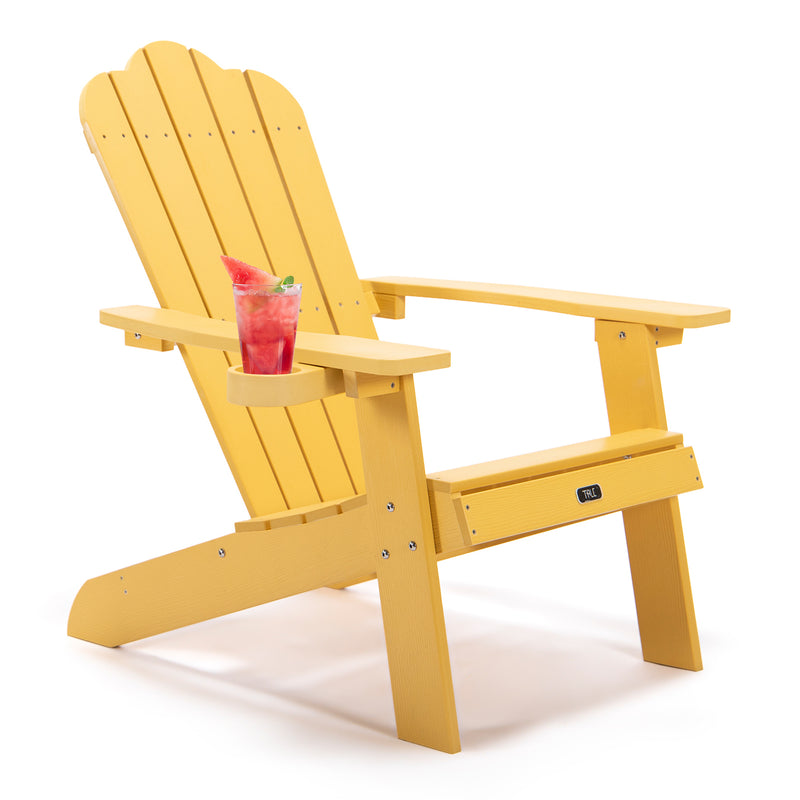 TALE Adirondack Chair Backyard Furniture Painted Seating with Cup Holder All-Weather and Fade-Resistant Plastic Wood for Lawn Outdoor Patio Deck Garden Porch Lawn Furniture Chairs Yellow