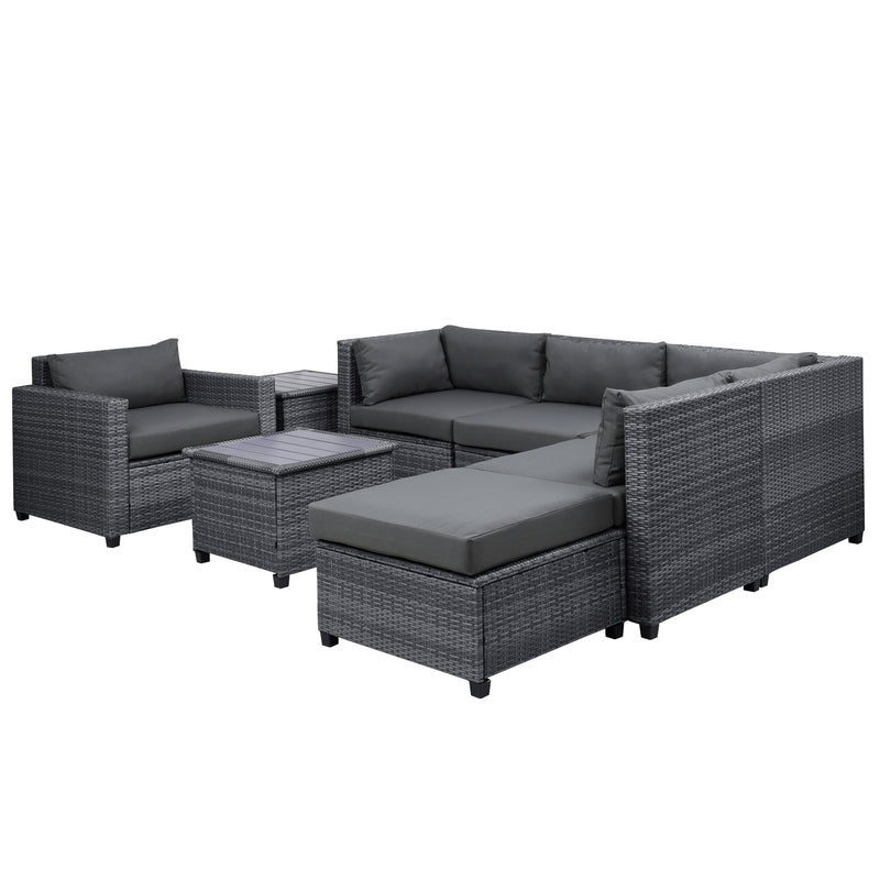 U_Style 8 Piece Rattan Sectional Seating Group with Cushions, Patio Furniture Sets, Outdoor Wicker Sectional