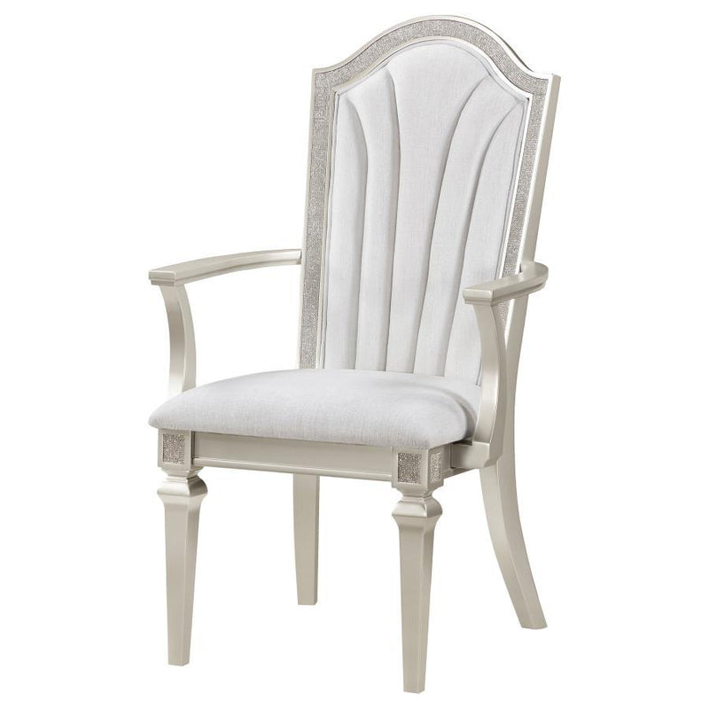 Evangeline - Upholstered Dining Arm Chair With Faux Diamond Trim (Set of 2) - Ivory And Silver Oak