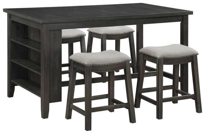 Elliston - 5 Piece Rectangular Counter Height Dining Set - Dark Grey And Beige