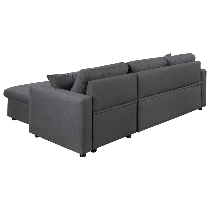 U_STYLE Upholstery  Sleeper Sectional Sofa Grey with Storage Space, 2 Tossing Cushions