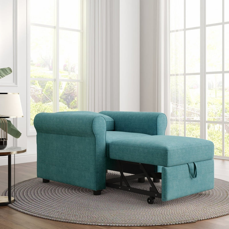 3-in-1 Sofa Bed Chair, Convertible Sleeper Chair Bed,Adjust Backrest Into a Sofa,Lounger Chair,Single Bed,Modern Chair Bed Sleeper for Adults,Teal - Atlantic Fine Furniture Inc