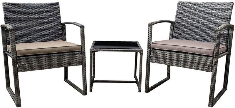 3 Pieces Patio Set Outdoor Wicker Patio Furniture Sets Modern Bistro Set Rattan Chair Conversation Sets with Coffee Table for Yard and Bistro - Atlantic Fine Furniture Inc