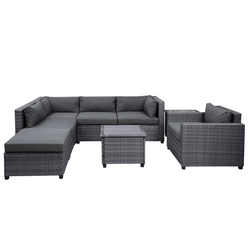 U_Style 8 Piece Rattan Sectional Seating Group with Cushions, Patio Furniture Sets, Outdoor Wicker Sectional