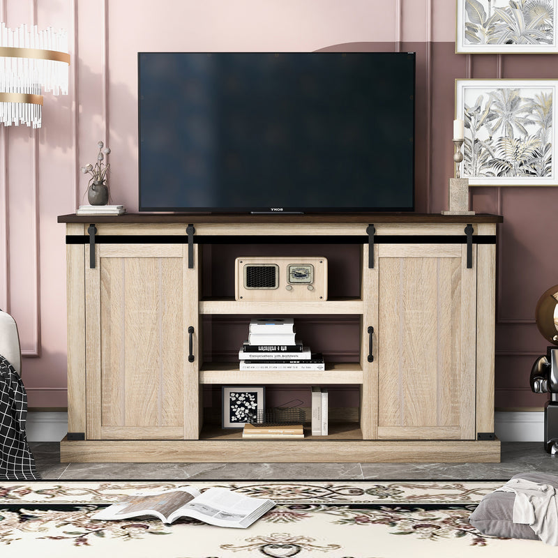 U-Can TV Stand with 2 Adjustable Panels Open Style Cabinet, Sideboard for Living room, Walnut