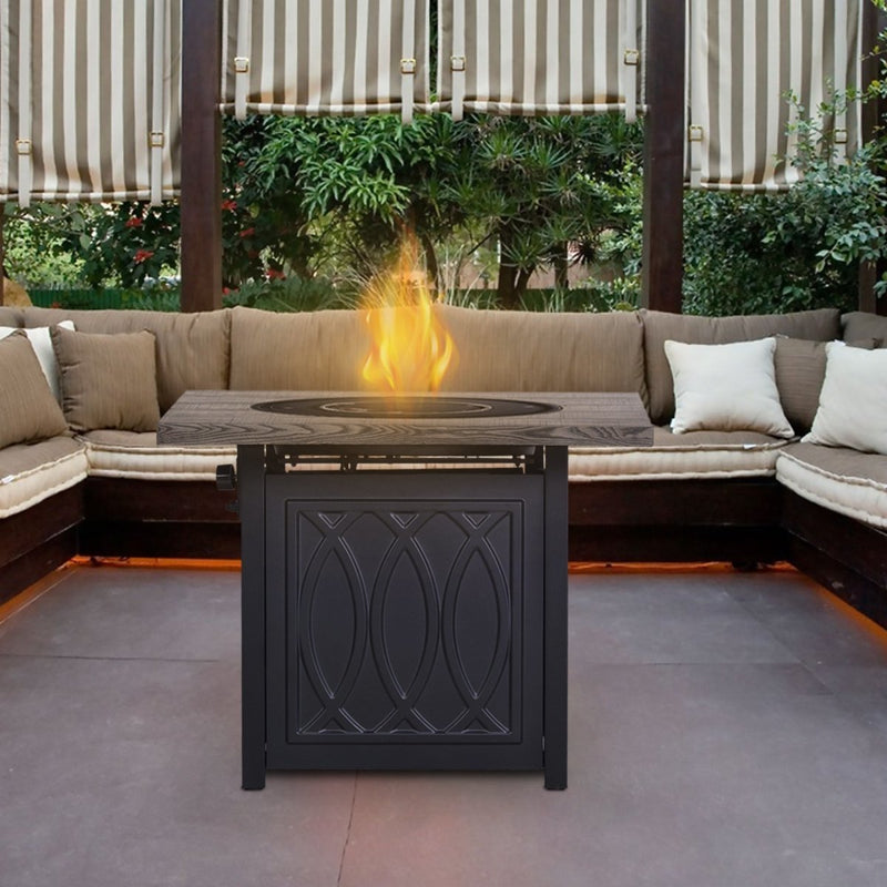 35'' Outdoor 50,000BTU Auto-Ignition Propane Gas Fire Table with Waterproof Cover for Patio Courtyard Balcony - Atlantic Fine Furniture Inc