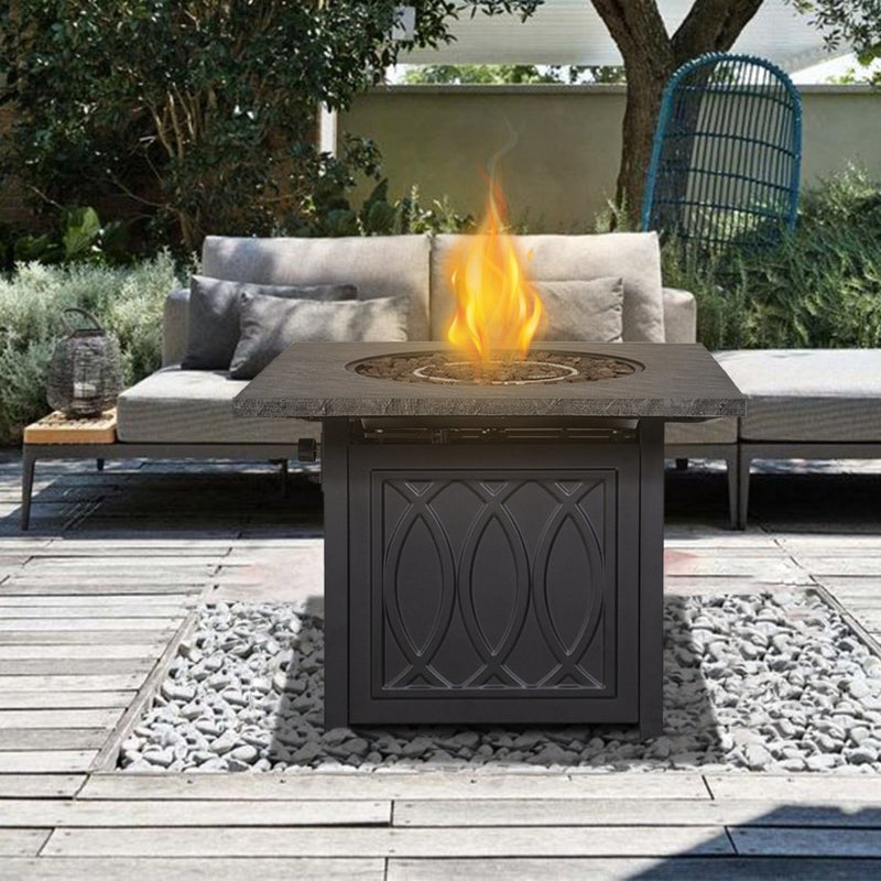 35'' Outdoor 50,000BTU Auto-Ignition Propane Gas Fire Table with Waterproof Cover for Patio Courtyard Balcony - Atlantic Fine Furniture Inc