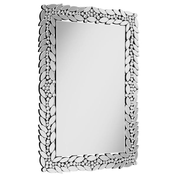 Cecily - Rectangular Leaves Frame Wall Mirror Faux Crystal - Silver