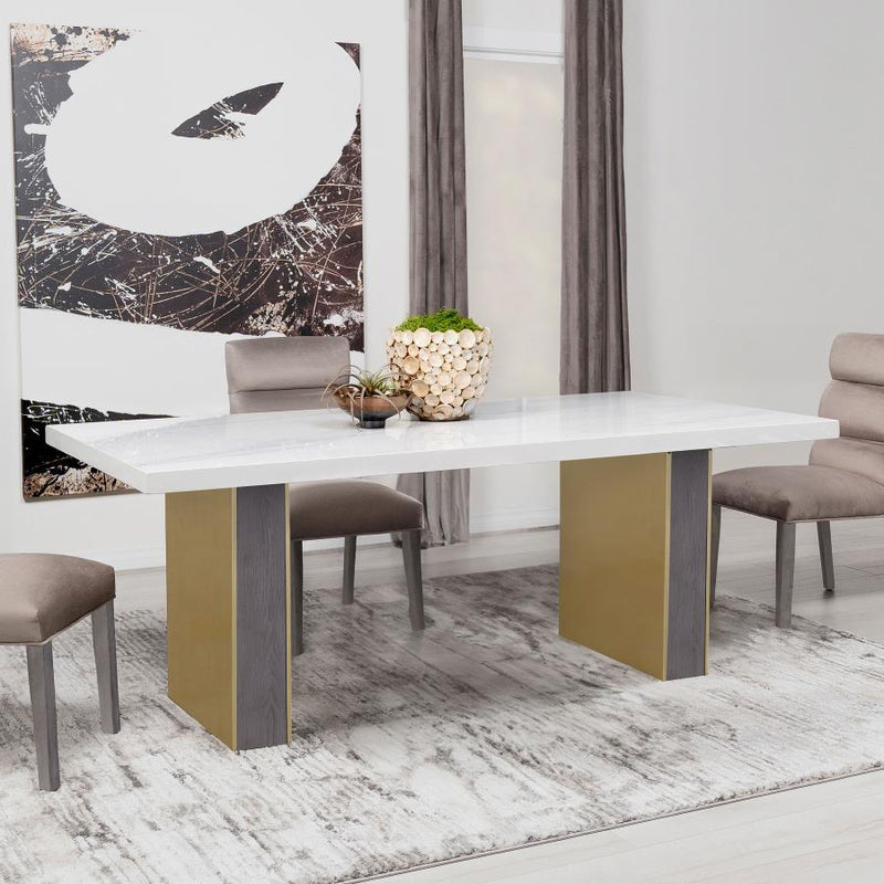 Carla - Rectangular Dining Table With Cultured Carrara Marble Top - White And Gold