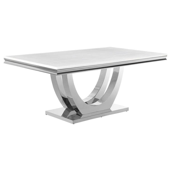 Kerwin - Rectangle Faux Marble Top Dining Table - White And Chrome