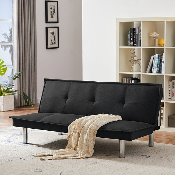 Black Fabric Sofa Bed ， Convertible Folding Futon Sofa Bed Sleeper for Home Living Room .