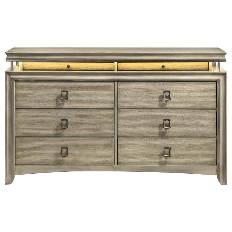 Giselle - 8-Drawer Bedroom Dresser With LED - Rustic Beige