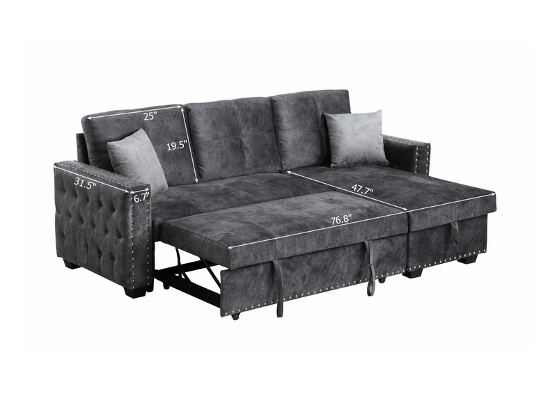 Reversible Sleeper Sectional Storage Sofa Bed,Corner Sofa-Bed With Storage,3 Seat Both Left Handed And Right Handed, Nailheaded