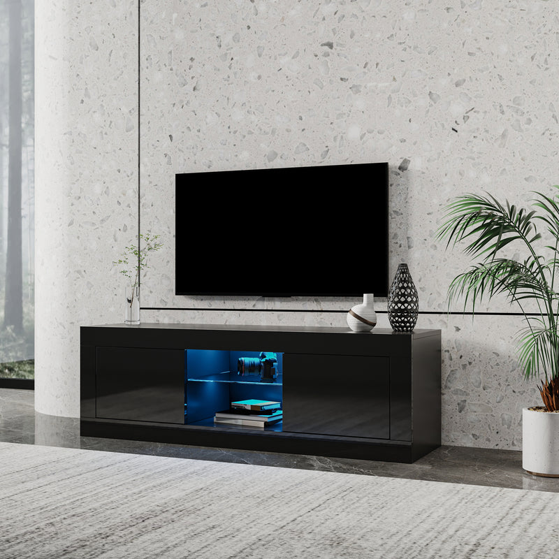 Black TV cabinet with color-changing light strip, suitable for living room, bedroom, etc