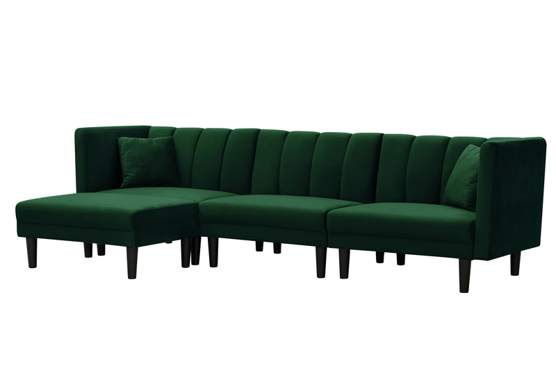 REVERSIBLE SECTIONAL SOFA SLEEPER WITH 2 PILLOWS DARK GREEN VELVET（W223S00093）