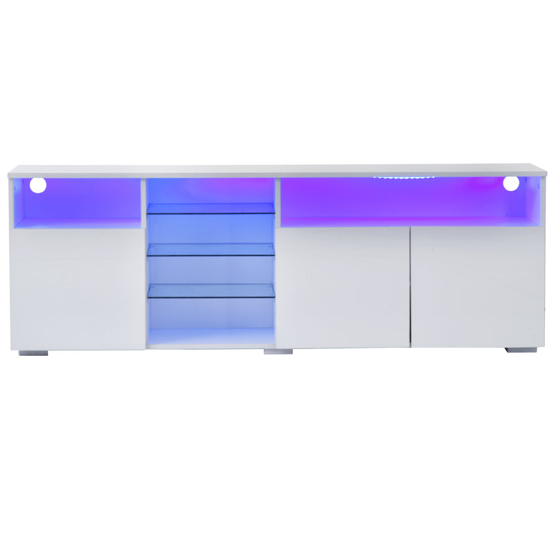 U-Can Modern, Stylish Functional TV stand with Color Changing LED Lights, Universal Entertainment Center, High Gloss TV Cabinet for 70+ inch TV, White