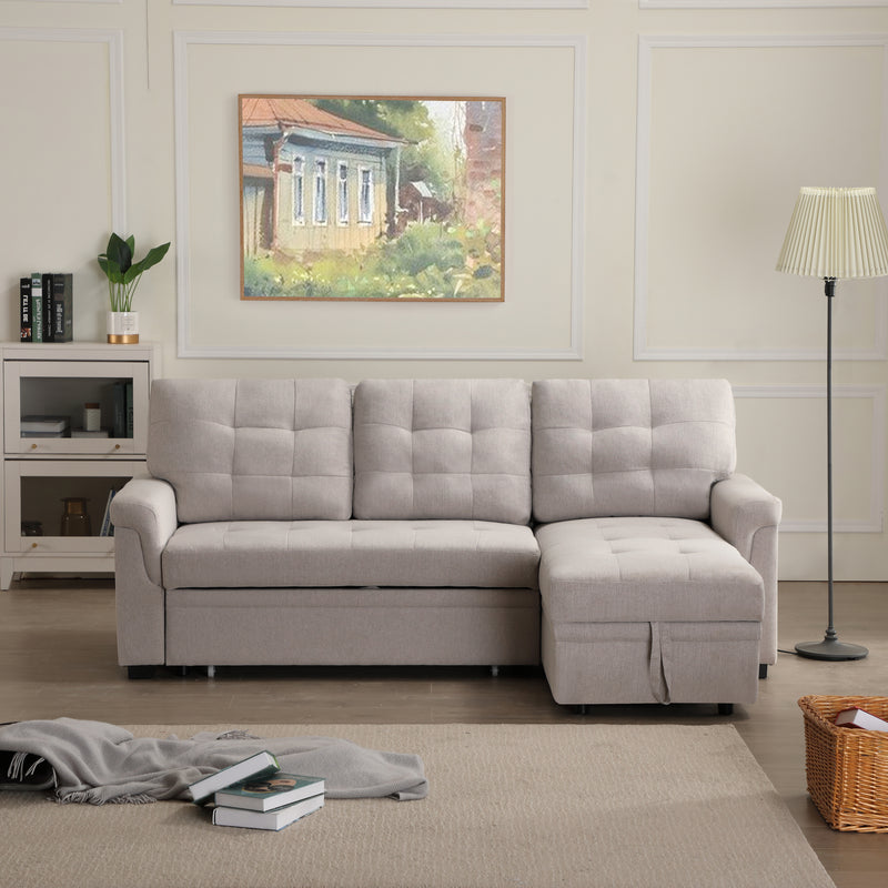 Upholstery Sleeper Sectional Sofa Beige